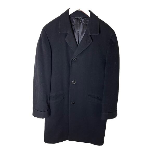 Vintage 100% Cashmere Carson Pirie Scott Black 3Button Overcoat Jacket Men 38S